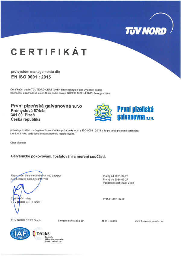 TUV NORD certifikát